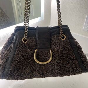 Donald J. Pliner Brown Shearling bag